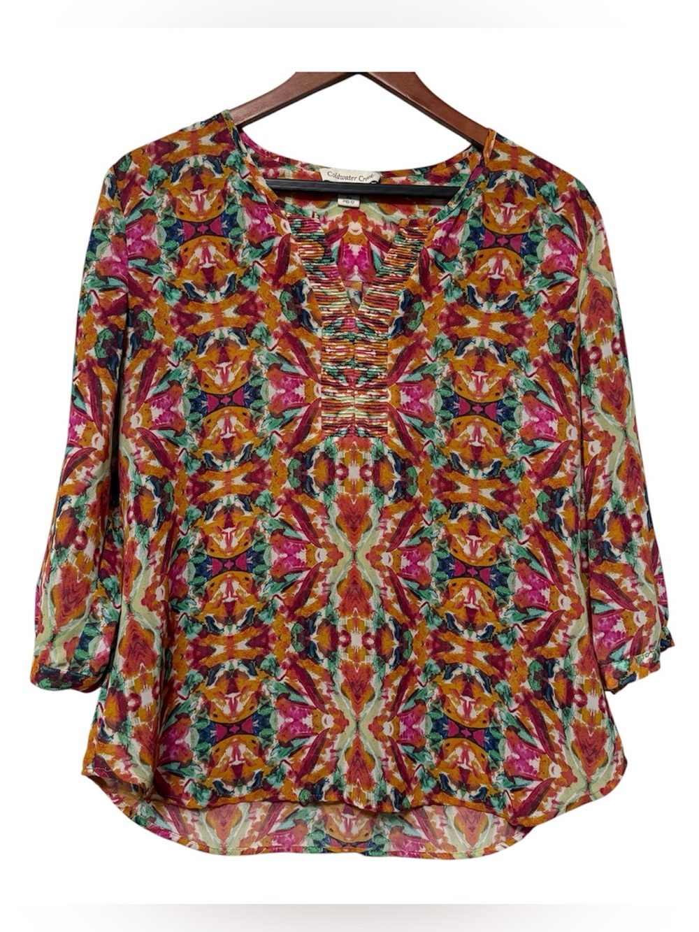 Coldwater Creek Artsy Abstract Geometric Boho Vibrant V-Neck Womens PM Tunic Top